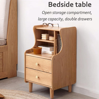 100% Solid Wood Nightstand Three-compartment nightstand Side Table (Natural/Walnut)