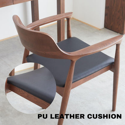 Arm Chair Walnut Finish Hiroshima Chair Walnut Color (PU / Cotton and Linen Material)