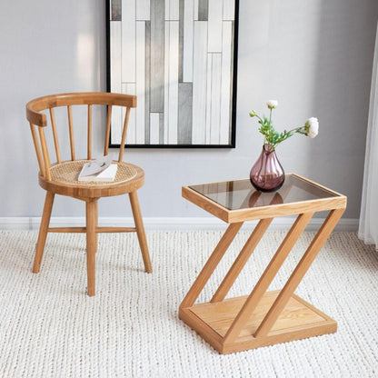 100% Solid Woode Side Table, Z-Shape Table (Natural)