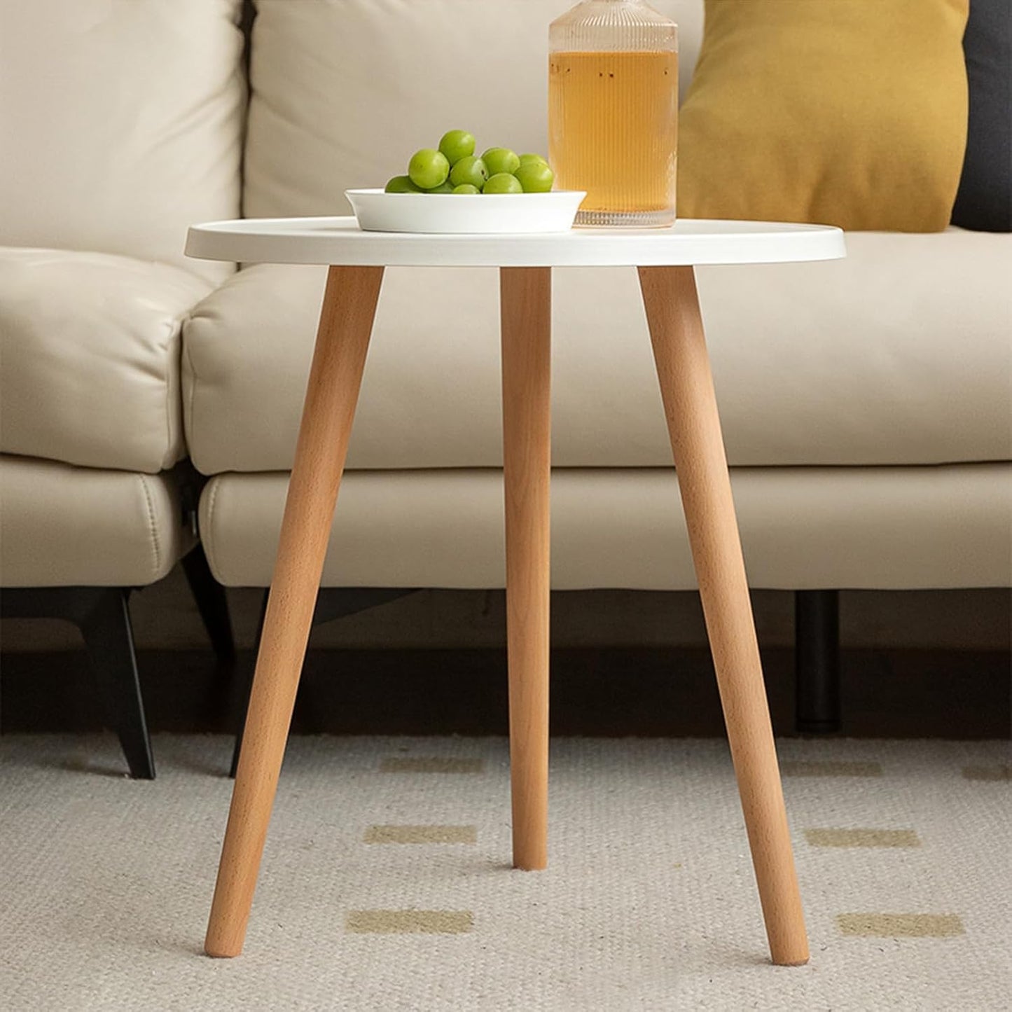 100% Solid Wood Small Side Table (White)