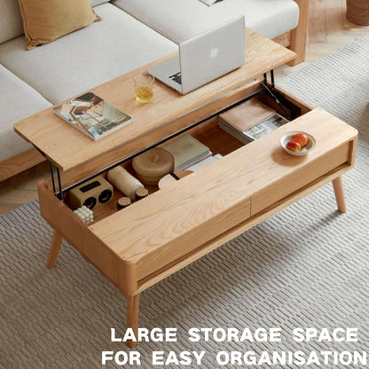 100% Solid Oak Lift Top Coffee Table with Storage Shelf Natural / Walnut Colour (39.37"/ 47.24")