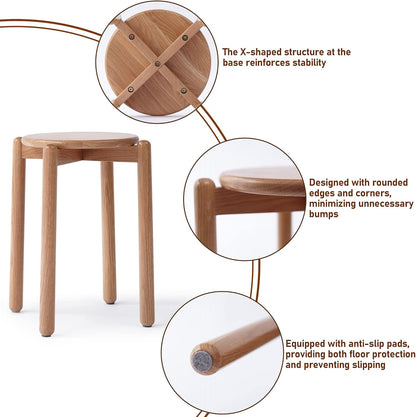 100% Solid Wood Stackable Stools Modern Barstools (Natural /Walnut)