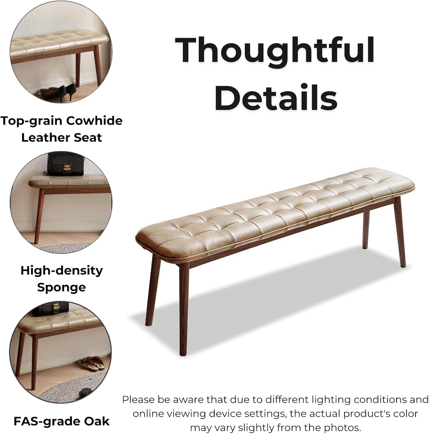 100% Solid Wood Beige Color Bedroom Bench Soft Leather Cushion (Khaki/Brown/Off-white/)