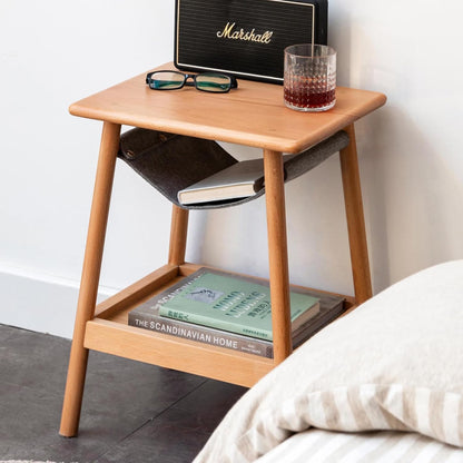 100% Solid Oak Wood Side Table/End Table Nightstand with Storage Holder Bag (Natural/Walnut)