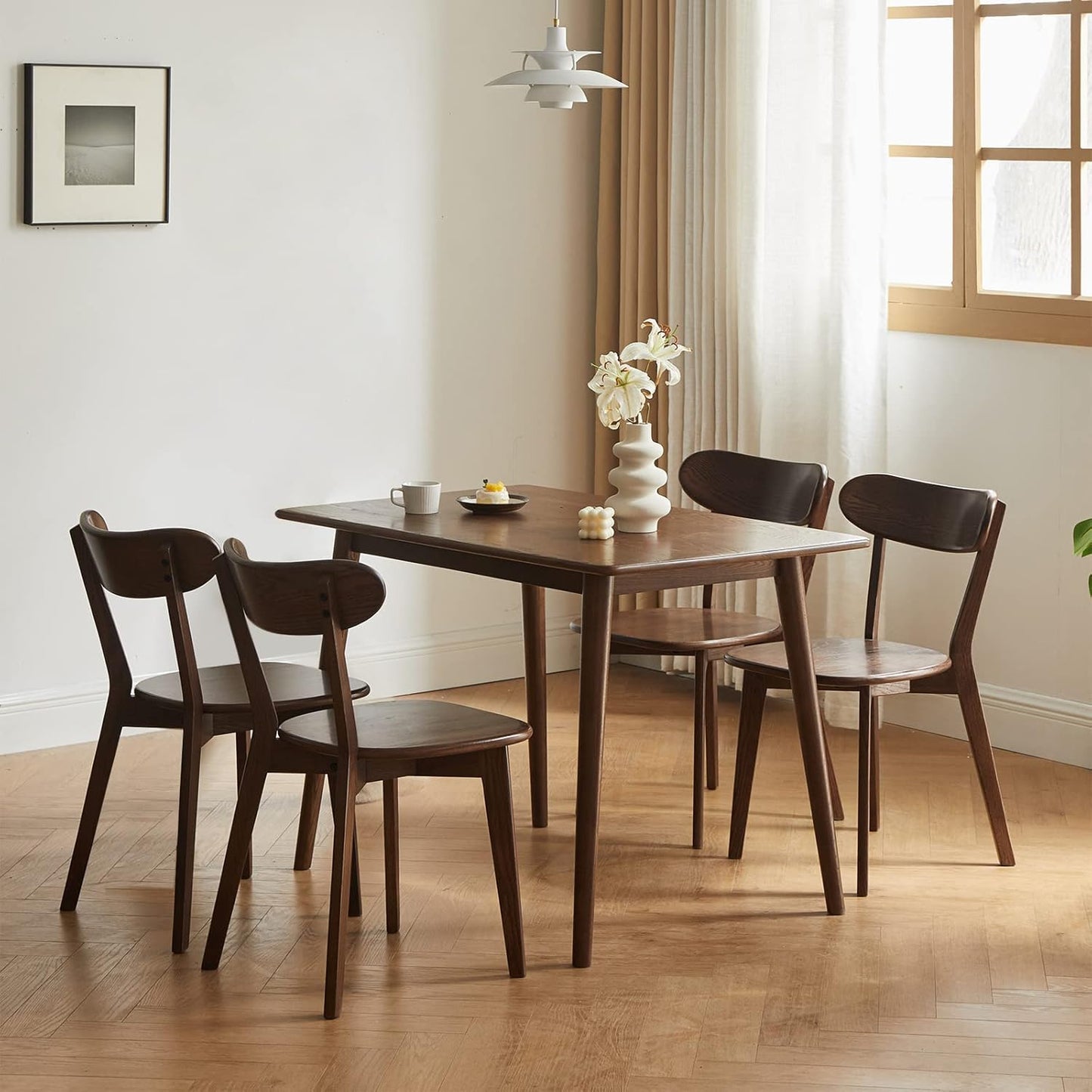 100% Solid Oak Wood Dining Chairs Kitchen Chairs Walnut Color Study Chair (1PC/2PCS/4PCS)