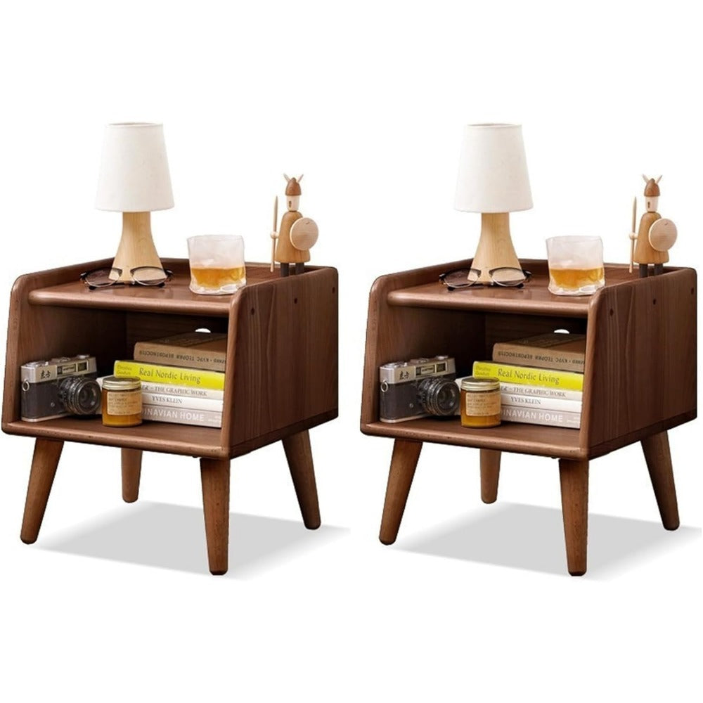 2 PCS 100% Solid Oak Wood Nightstand (Walnut)