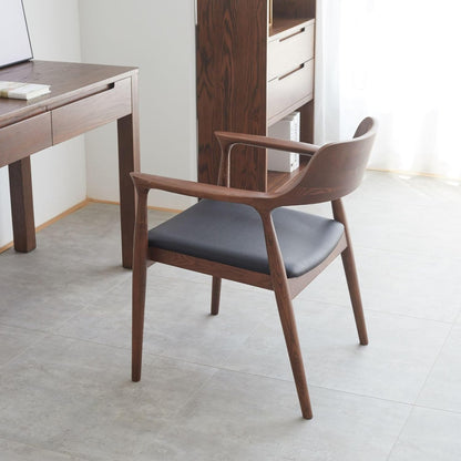 Arm Chair Walnut Finish Hiroshima Chair Walnut Color (PU / Cotton and Linen Material)