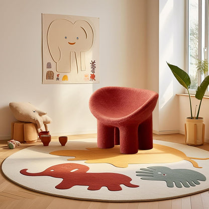 Kids Chair Elephant Leg Design with Faux Sheepskin Children's Stool (Red/Green/White)