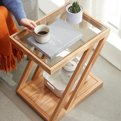 100% Solid Woode Side Table, Z-Shape Table (Natural)