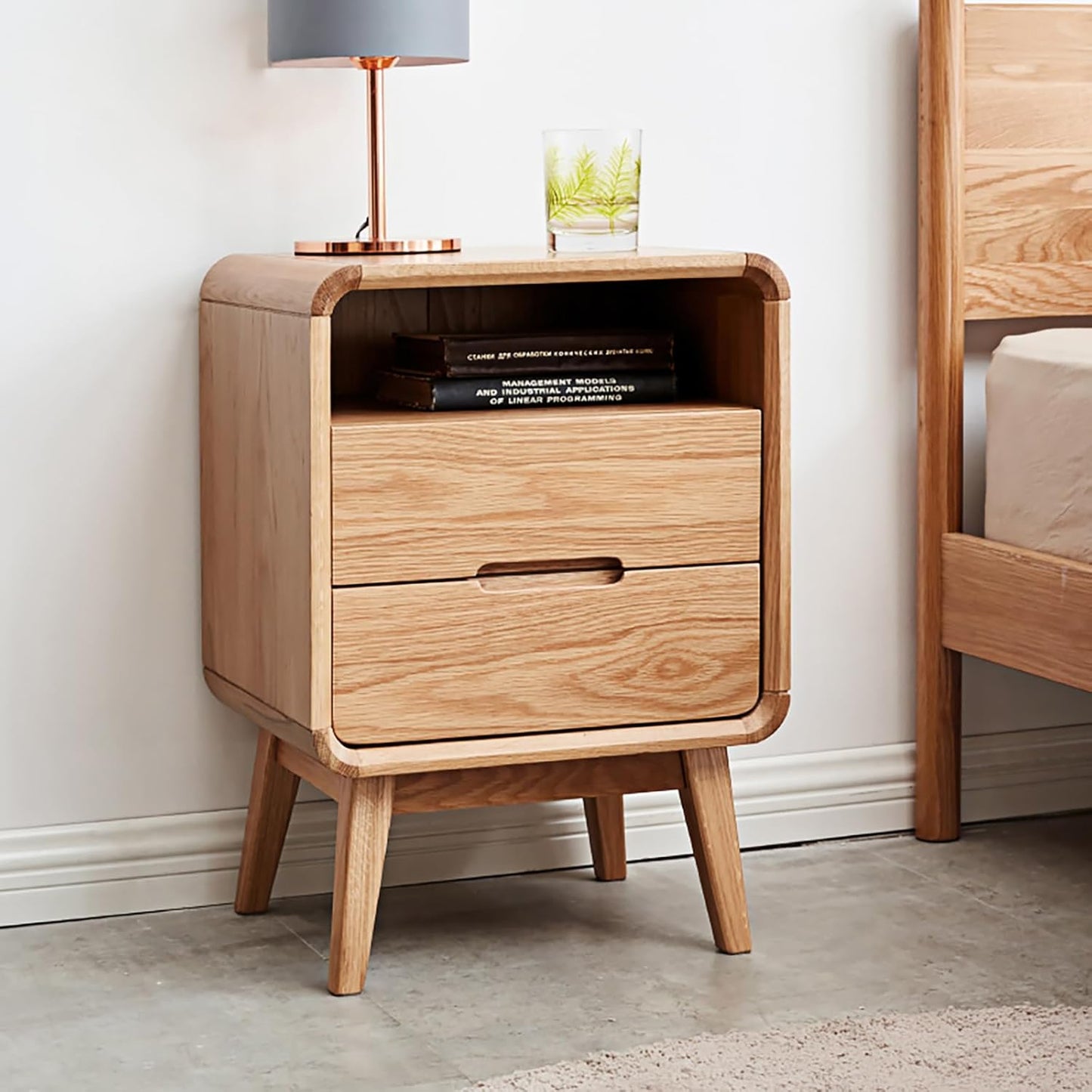 100% Solid Wood Double Drawer One Compartment Nightstand (Natural)