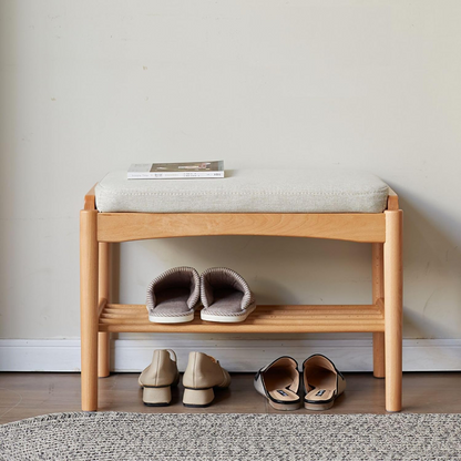 100% Solid Wood  Entryway Shoe Bench, End of Bed Bench (Original Wood / Natural / Walnut）