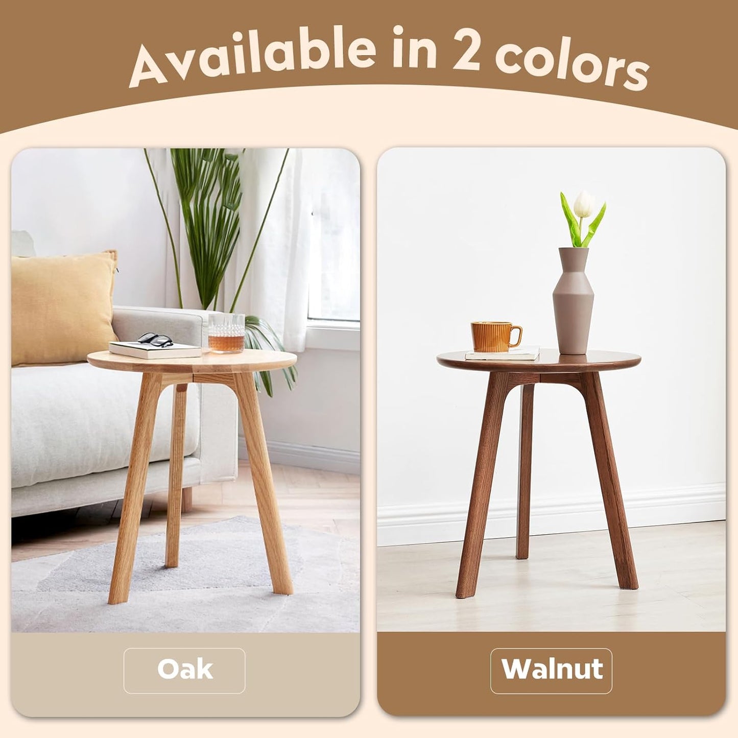 100% Solid Wood Small Side Table (White)