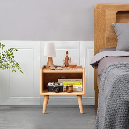 2 PCS 100% Solid Oak Wood Nightstand (Natural)