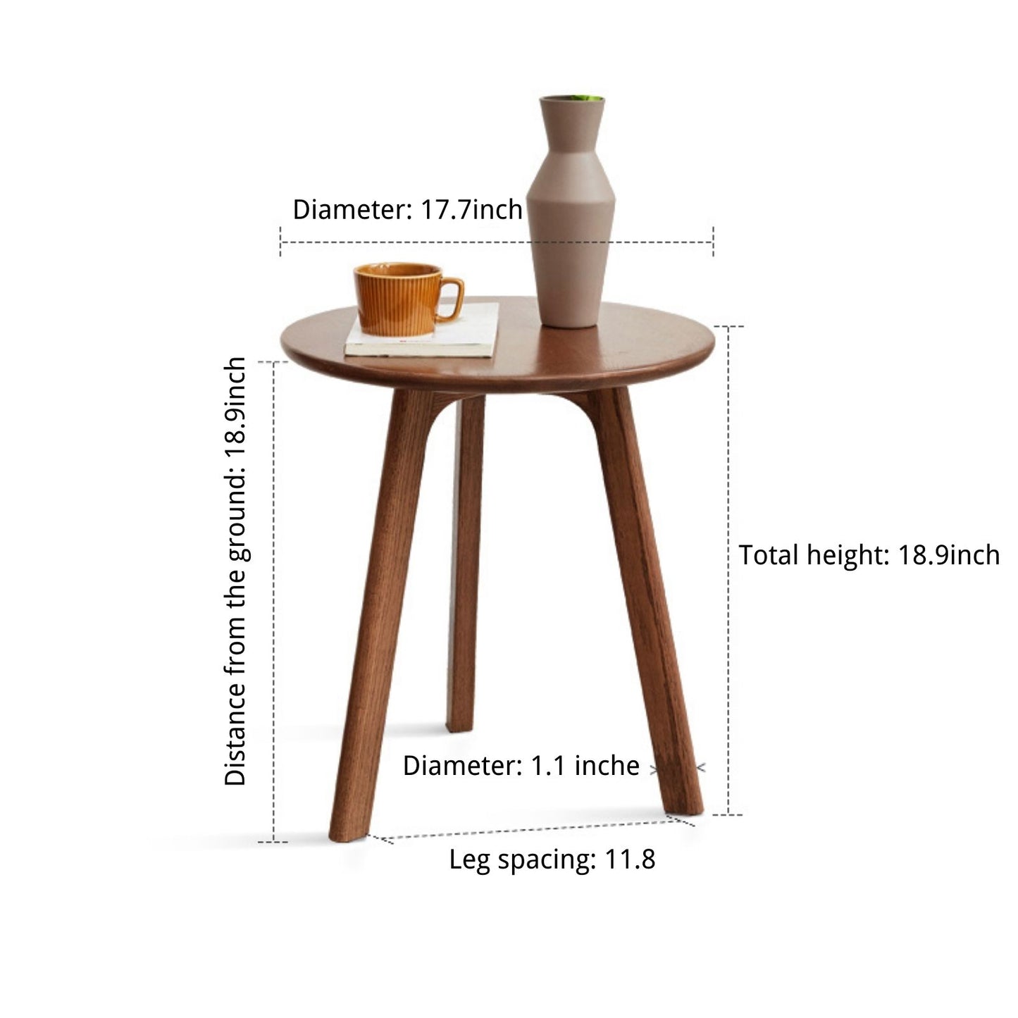 100% Solid Wood Side Table Round, End Table (Natural / Walnut)-LD