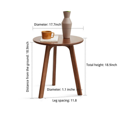 100% Solid Wood Side Table Round, End Table (Natural / Walnut)-LD