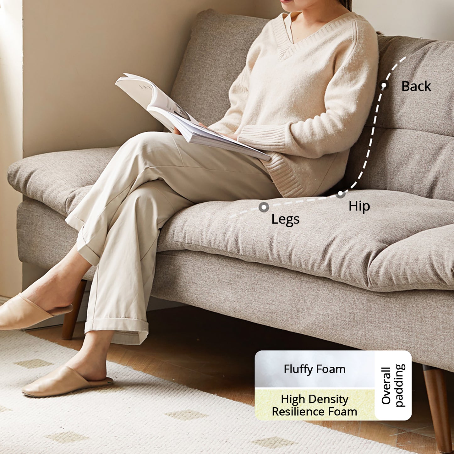 Convertible Sofa Bed - Modern Multi-Functional Foldable Design with Linen Fabric & Solid Wood Frame