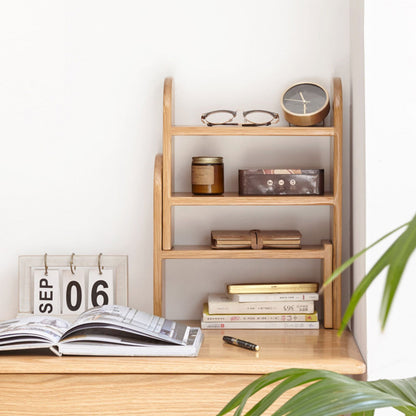 100% Solid Oak Wood Telescopic Storage Rack Modern Classic Desk Shelf (Natural)