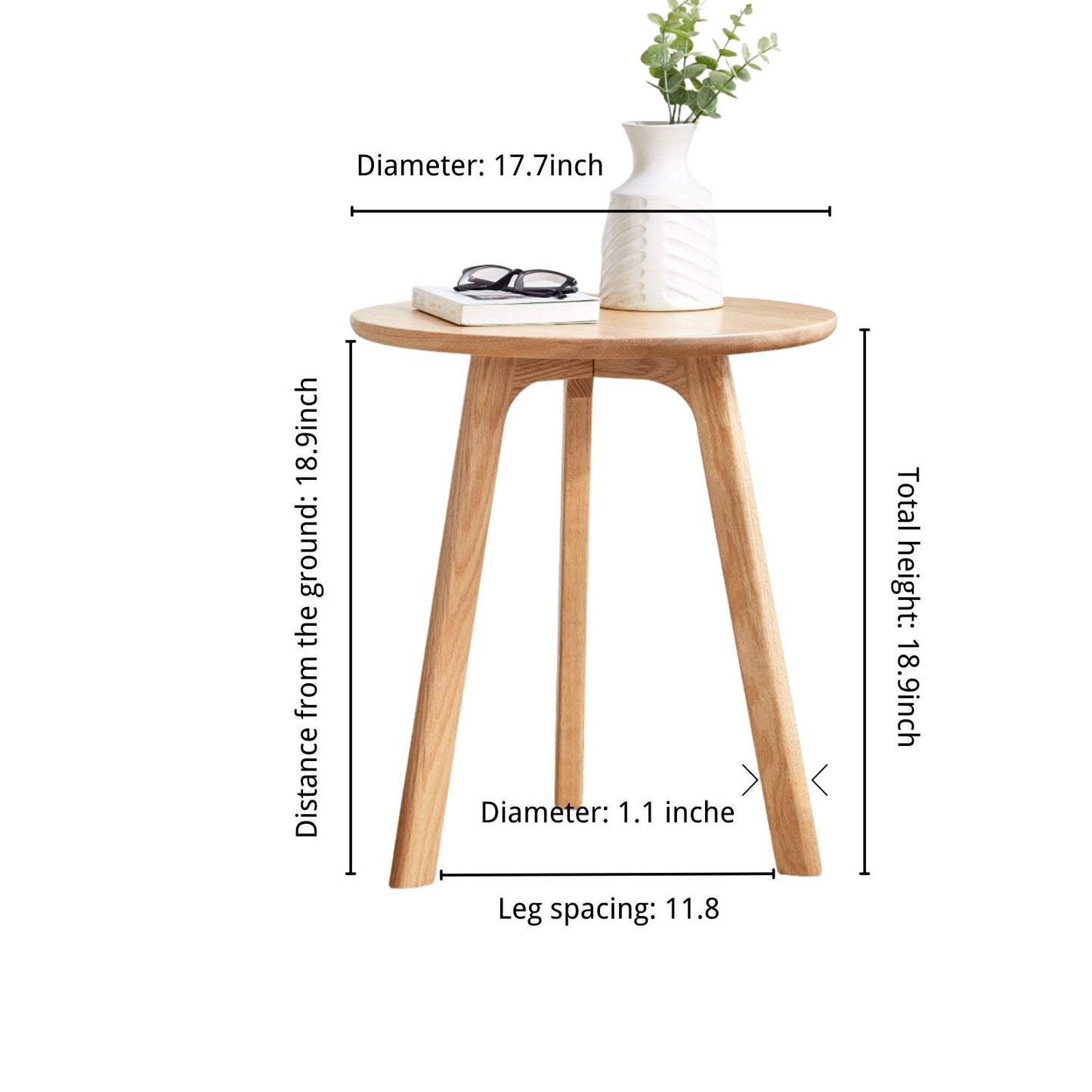 100% Solid Wood Side Table Round, End Table (Natural / Walnut)