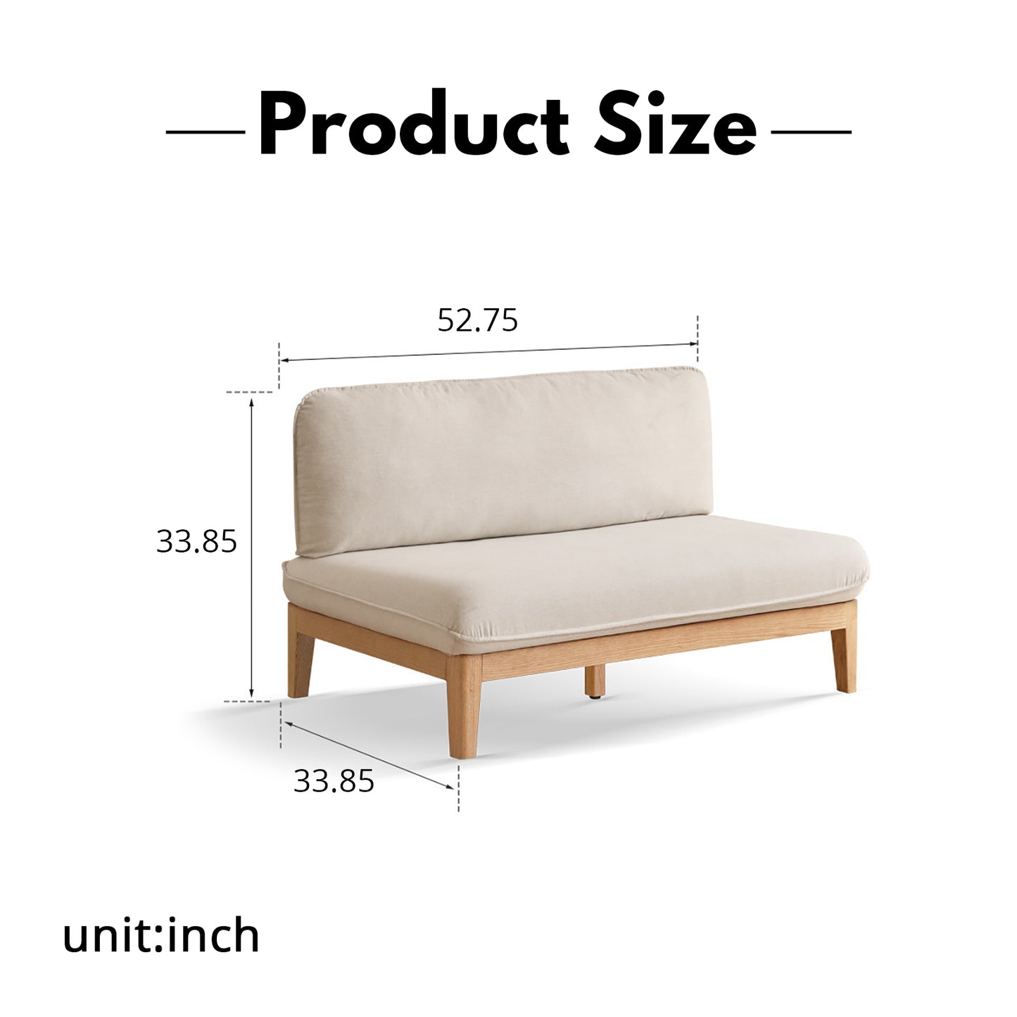 Solid Wood 3-Seater Sofa - Modern Armless Design with Washable Linen Fabric