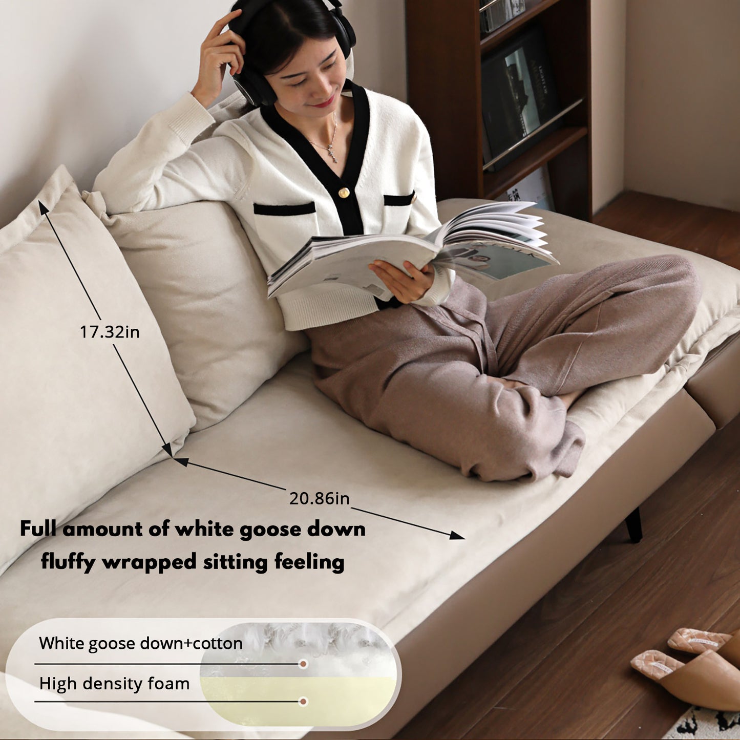 Modern Convertible Down Sofa - 180° Rotatable Design with Hypoallergenic Fabric & Solid Wood Frame