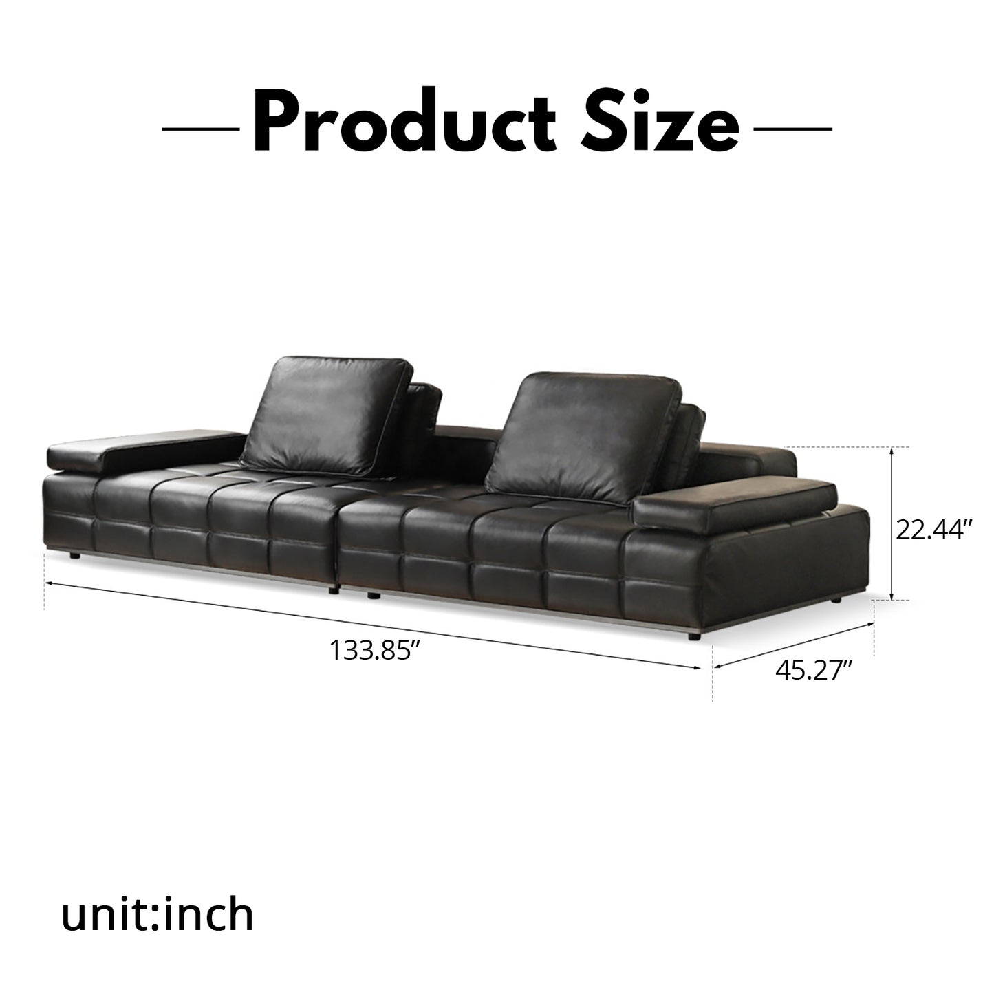 Lawrence Italian Minimalist Black Leather Sofa – Premium Top-Grain Crumple Leather