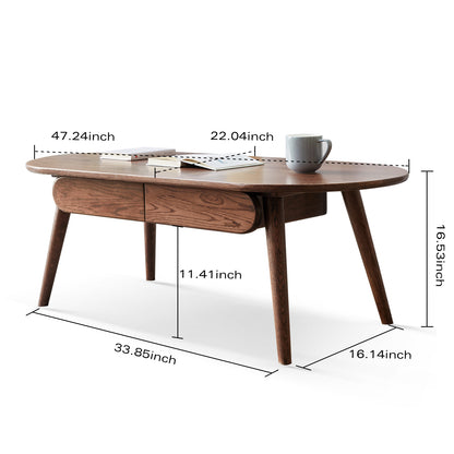 100% FAS Oak Coffee Table Space-Saving with 2 Drawers Walnut Color (39.37"/ 47.24")