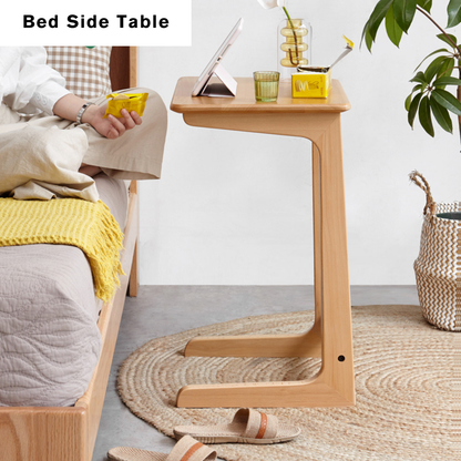 100% Solid Wood C-shaped Side Table for Small Spaces (Natural)