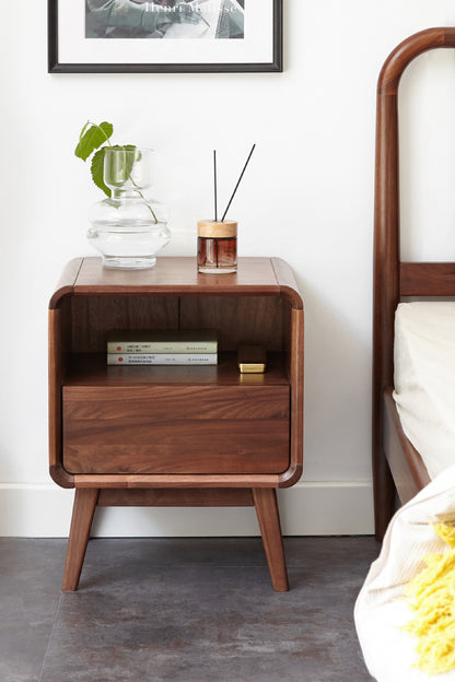 100% Wood Nightstand Bed Side Table with Drawers (Walnut)