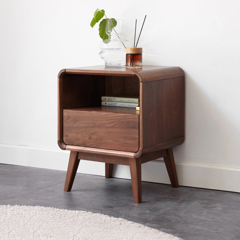 100% Wood Nightstand Bed Side Table with Drawers (Walnut)