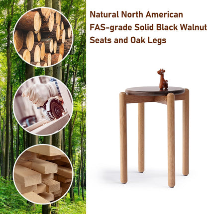 100% Solid Wood Stackable Stools Modern Barstools (Natural /Walnut)