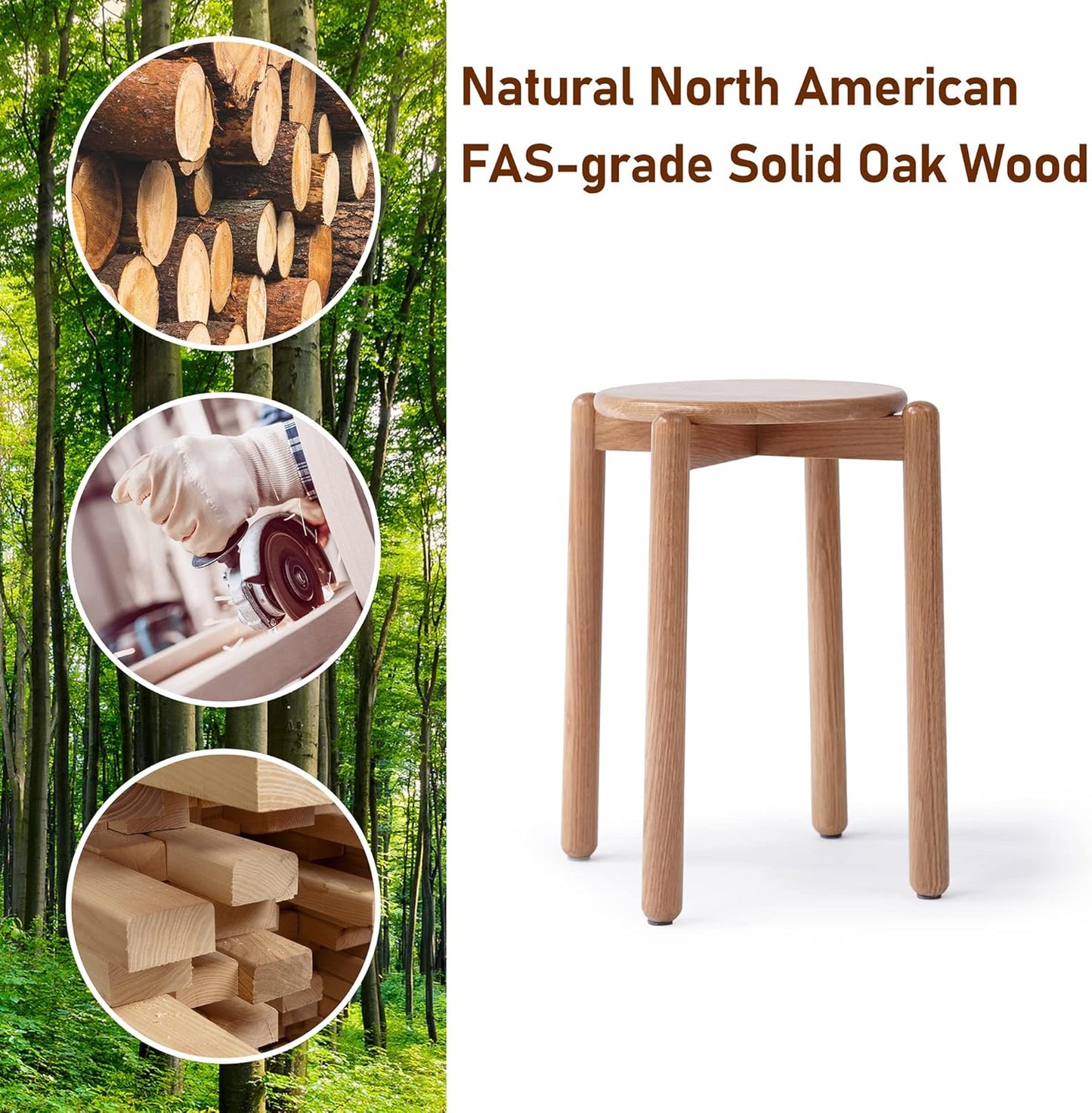 100% Solid Wood Stackable Stools Modern Barstools (Natural /Walnut)