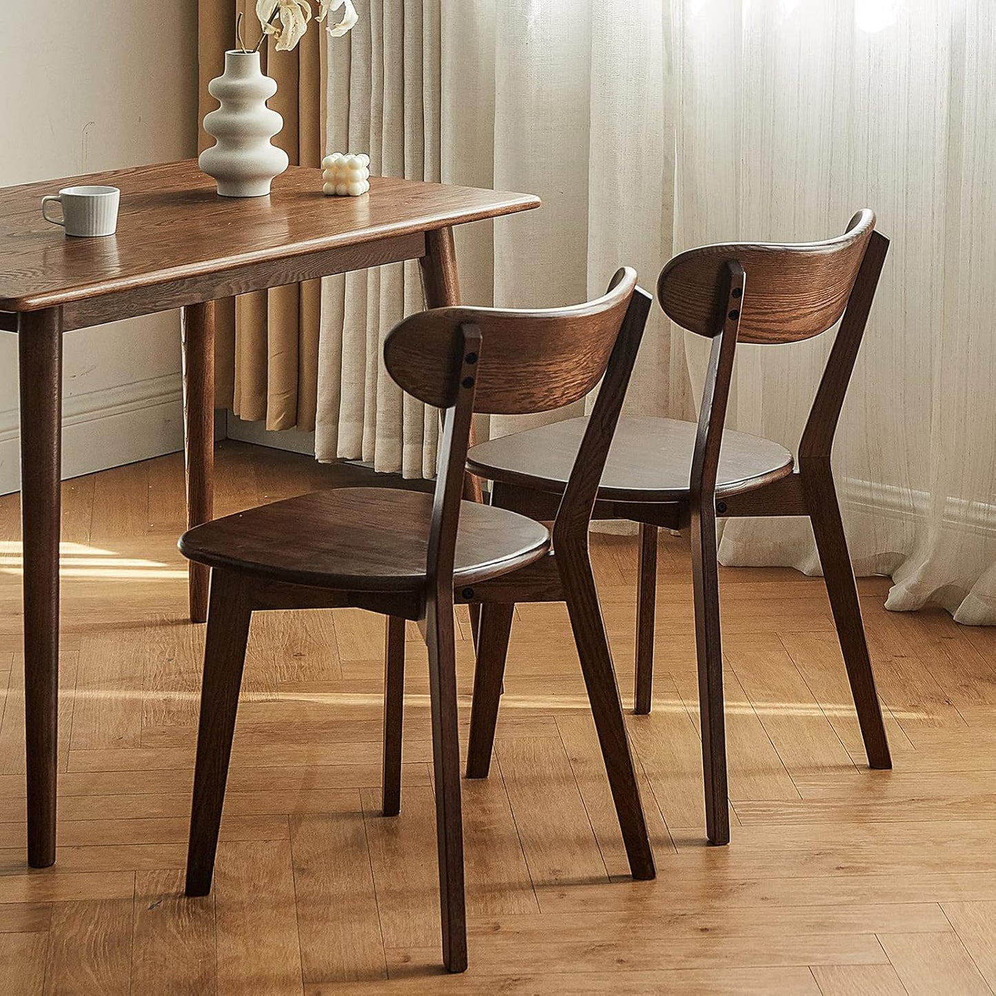 100% Solid Oak Wood Dining Chairs Kitchen Chairs Walnut Color Study Chair (1PC/2PCS/4PCS)