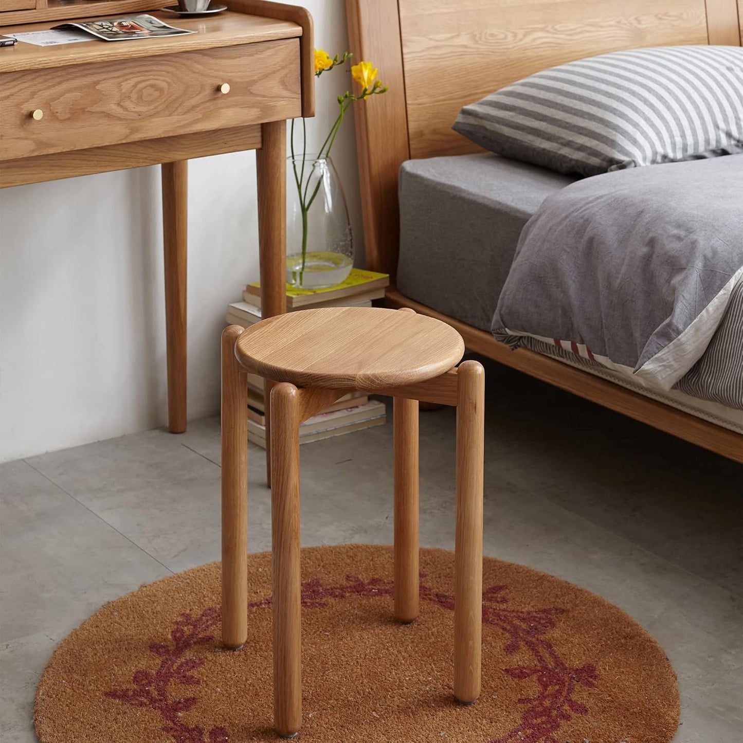 100% Solid Wood Stackable Stools Modern Barstools (Natural /Walnut)