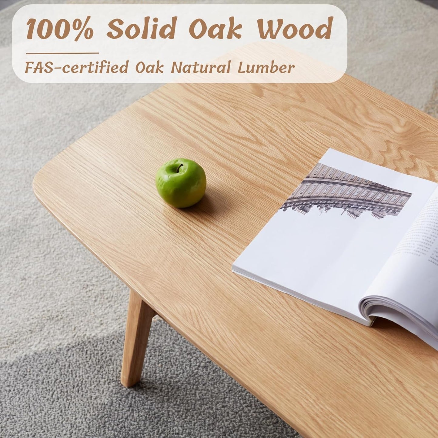 100% Oak Solid Wood Coffee Table with Storage Shelf Rectangle Natural / Walnut (31.49"/ 39.37"/ 47.24")