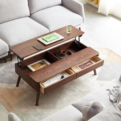 100% Solid Oak Lift Top Coffee Table with Storage Shelf Natural / Walnut Colour (39.37"/ 47.24")