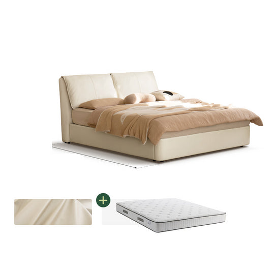 Leather Double Bed with Storage and Mattress (White)