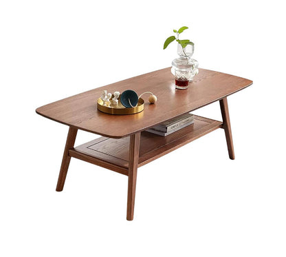 100% Oak Solid Wood Coffee Table with Storage Shelf Rectangle Natural / Walnut (31.49"/ 39.37"/ 47.24")