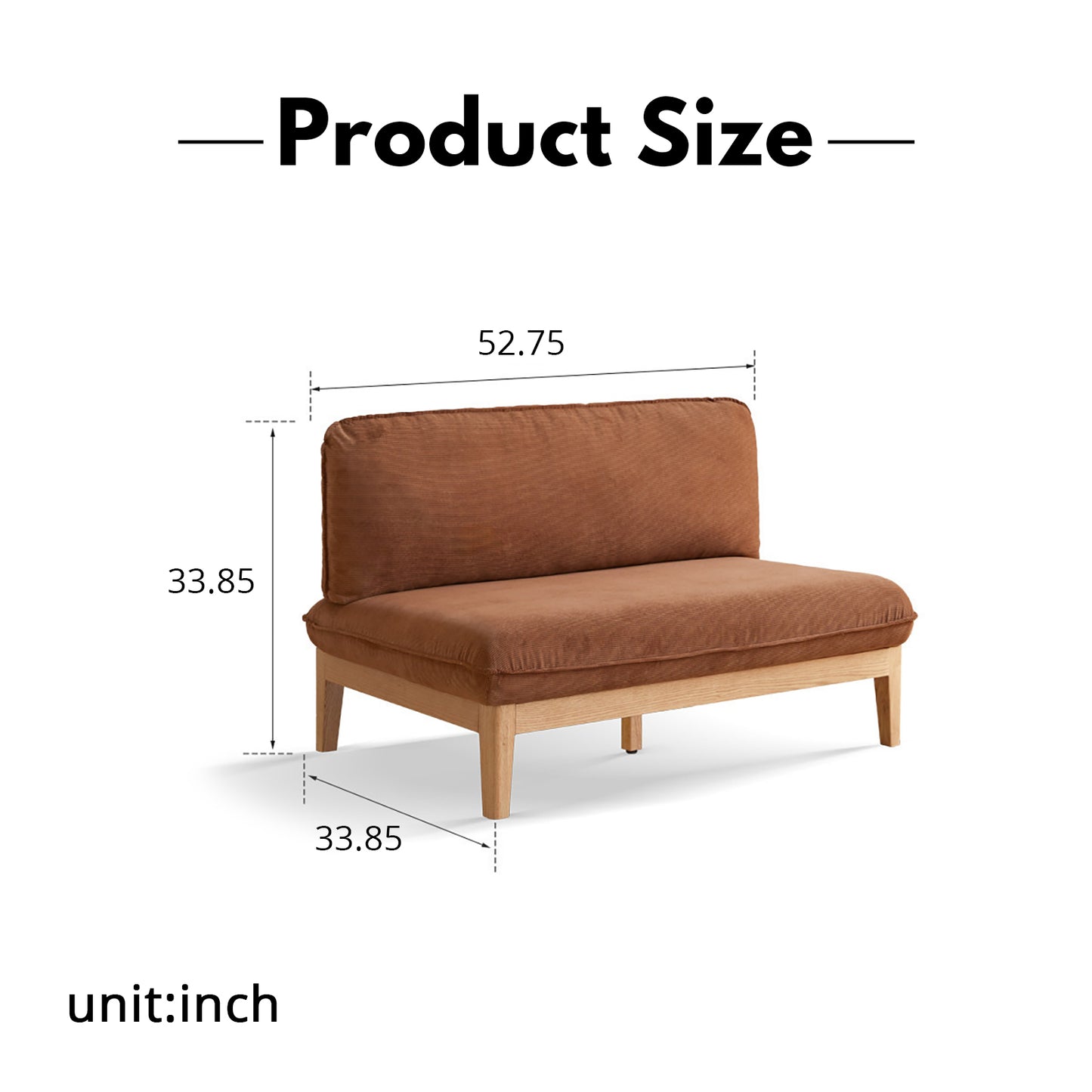 Solid Wood 3-Seater Sofa - Modern Armless Design with Washable Linen Fabric
