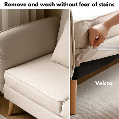 Scandinavian 3-Seater Sofa Bed - Space-Saving Foldable Design with Washable Linen & Solid Wood Frame