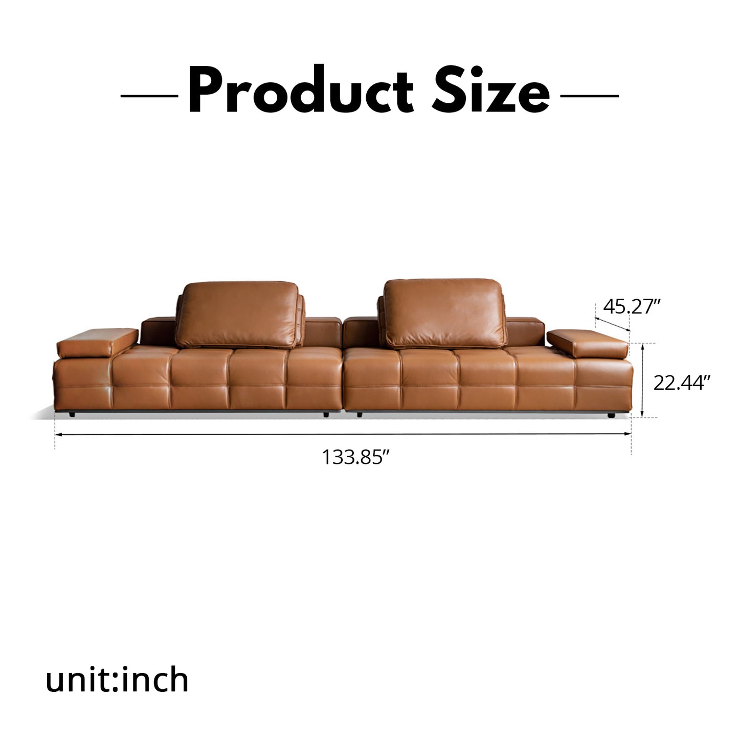 Lawrence Italian Minimalist Black Leather Sofa – Premium Top-Grain Crumple Leather