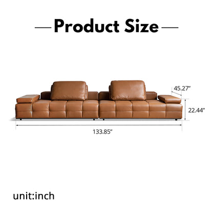 Lawrence Italian Minimalist Black Leather Sofa – Premium Top-Grain Crumple Leather