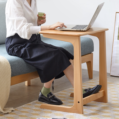 100% Solid Wood C-shaped Side Table for Small Spaces (Natural)