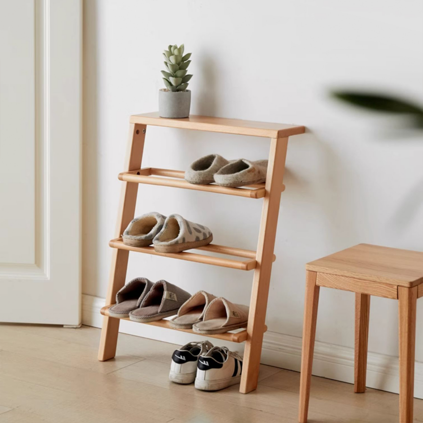 100% Sold Wood Ladder Shape Shoe Rack (Natural)