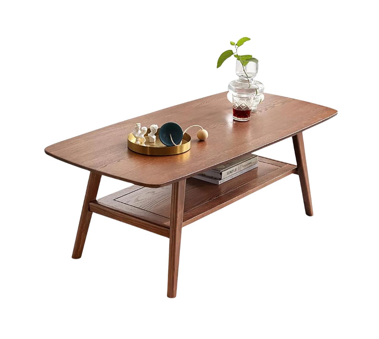 100% Oak Solid Wood Coffee Table with Storage Shelf Rectangle Natural / Walnut (31.49"/ 39.37"/ 47.24")