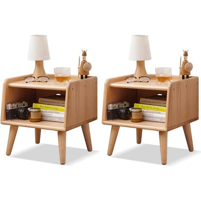 2 PCS 100% Solid Oak Wood Nightstand (Walnut)