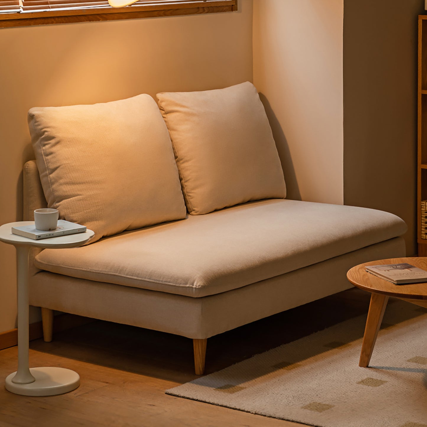 Arm-Free Fabric Sofa for Small Spaces – Two-Seater for Living Room, Balcony, and Leisure Use