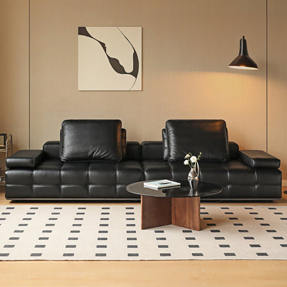 Lawrence Italian Minimalist Black Leather Sofa – Premium Top-Grain Crumple Leather