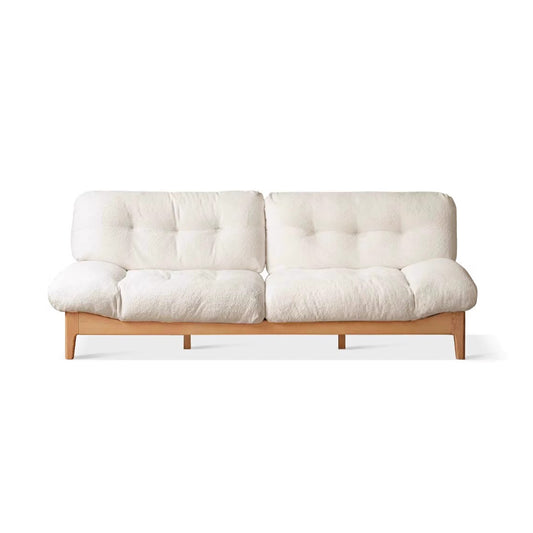 Modern Minimalist Solid Wood Sofa – Oak Living Room Down Sofa for Small Spaces in White Cloud Design