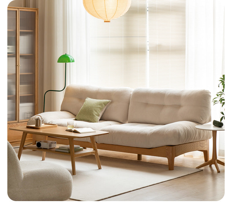 Modern Minimalist Solid Wood Sofa – Oak Living Room Down Sofa for Small Spaces in White Cloud Design