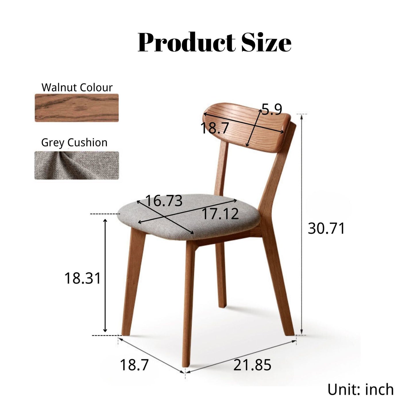 100%Oak Wood Upholstered Dining Chairs,  Oak Wood Kitchen Chairs with Wide Rounded Backrest